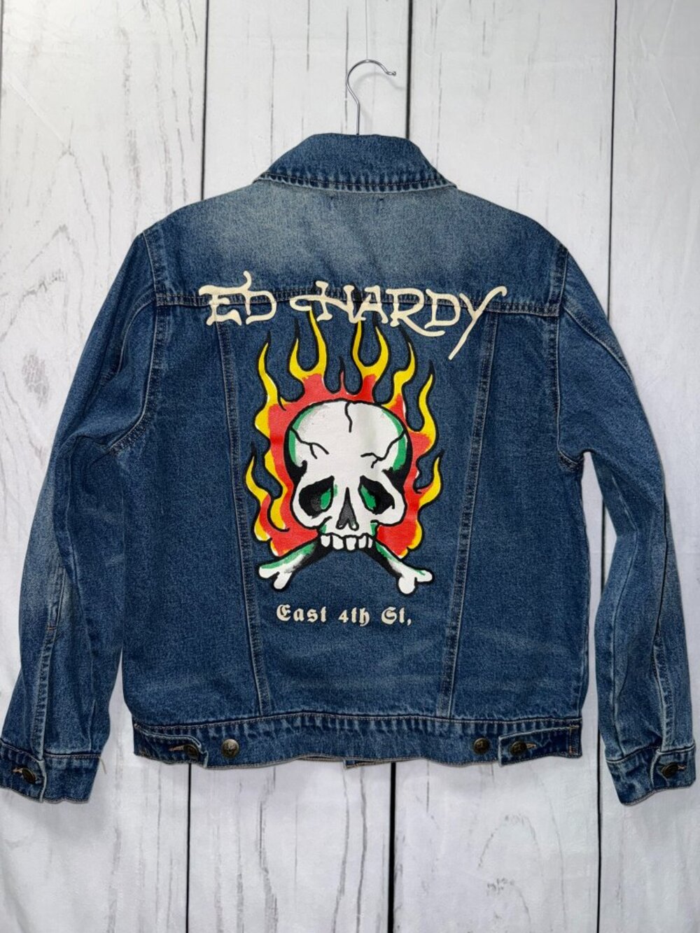 Ed Hardy Love Kills Slowly Skull Denim Jacket Y2K Women S